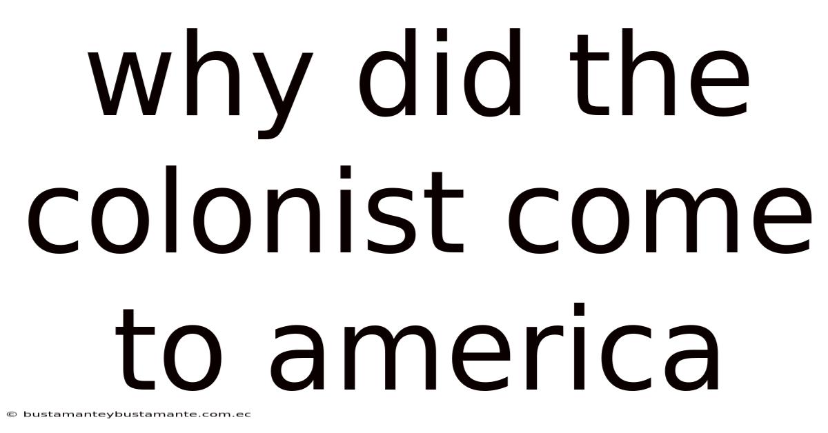 Why Did The Colonist Come To America